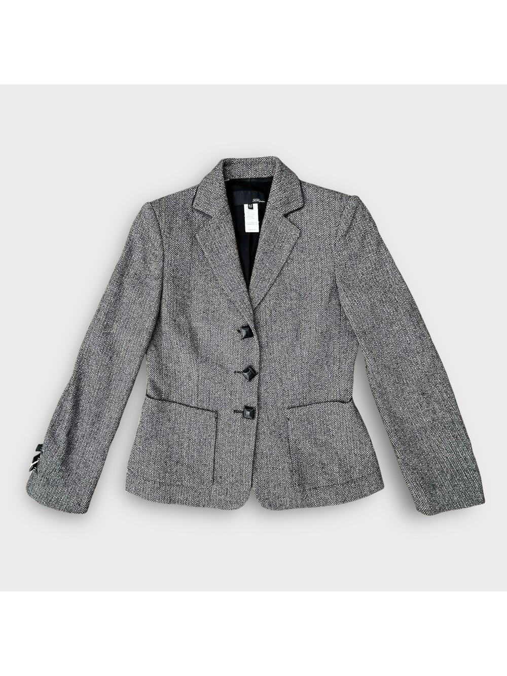 Les Copains Black White Herringbone Metallic Wool Blazer Women's size 42 Italian